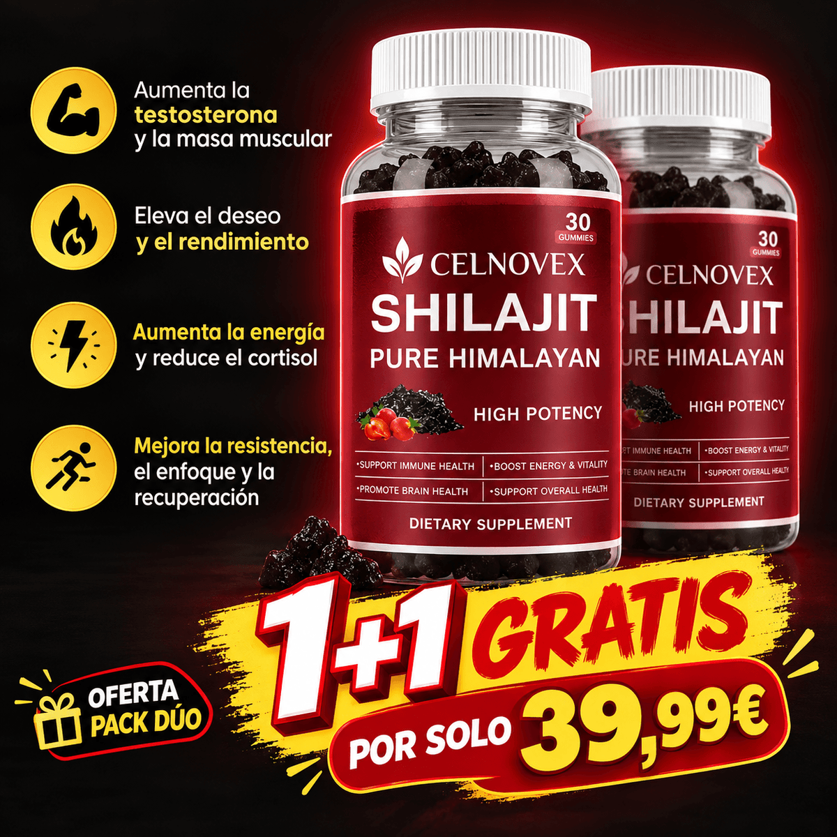 Gominolas de Shilajit del Himalaya Celnovex — Energía, Vitalidad y Enfoque Diario
