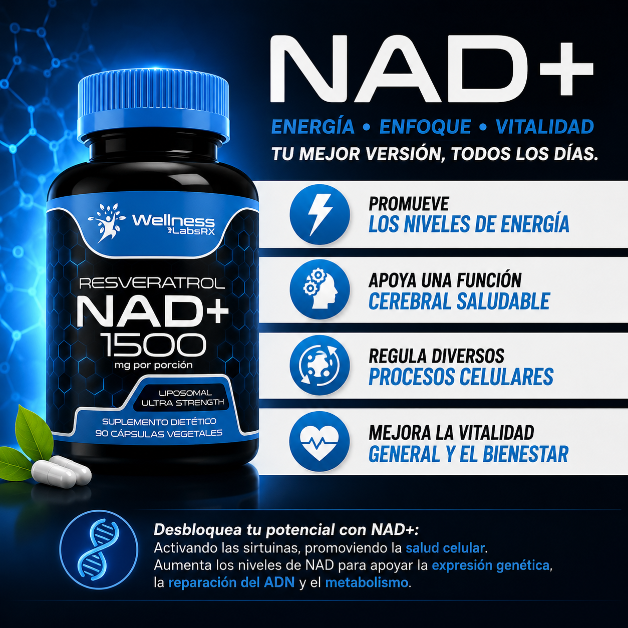 Cansancio, mente lenta y cuerpo que no responde — Celnovex NAD+ reactiva tu energía y juventud celular desde la primera semana
