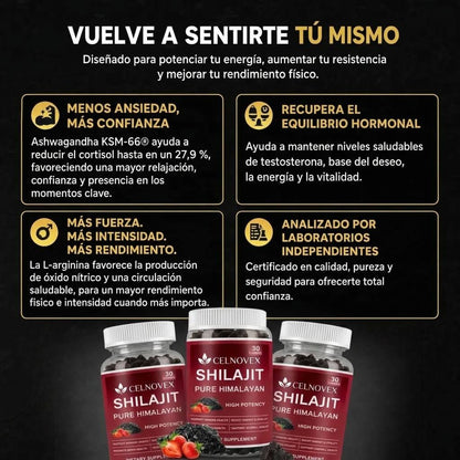 Gominolas de Shilajit del Himalaya Celnovex — Energía, Vitalidad y Enfoque Diario